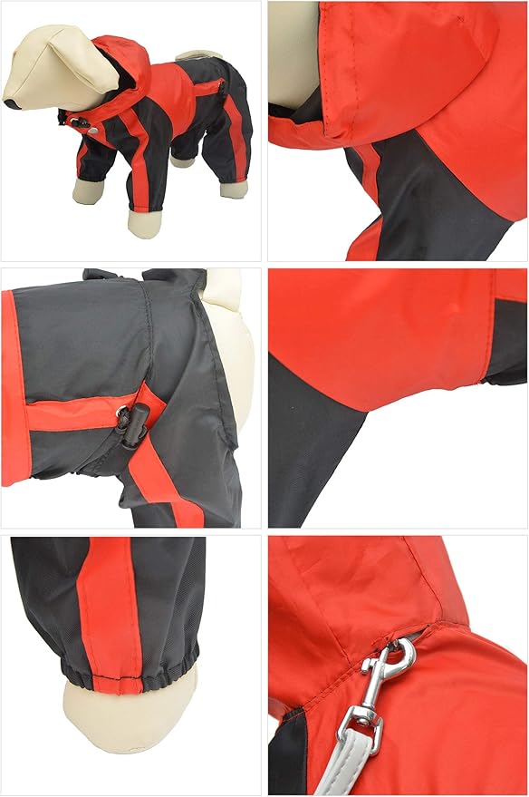Lovelonglong Welsh Corgi Dog Hooded Raincoat, Dachshund Rain Jacket Poncho Waterproof Clothes with Hood Breathable 4 Feet Four Legs Rain Coats for Corgis Dachshund Red D-S