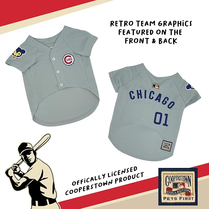 MLB Chicago Cubs Vintage Throwback Jersey for Dogs & Cats in Team Color. Comfortable Polycotton Material, Extra Large
