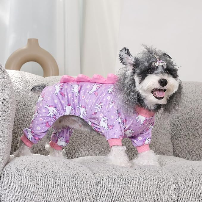 CuteBone Dinosaur Costume Dog Pajamas, Stretchy Spandex Crystal Velvet Sleepwear Coat for Small Dogs, Soft & Warm Pet Outfit Clothes for Cold Weather, Cozy Pullover Design COSP11XL