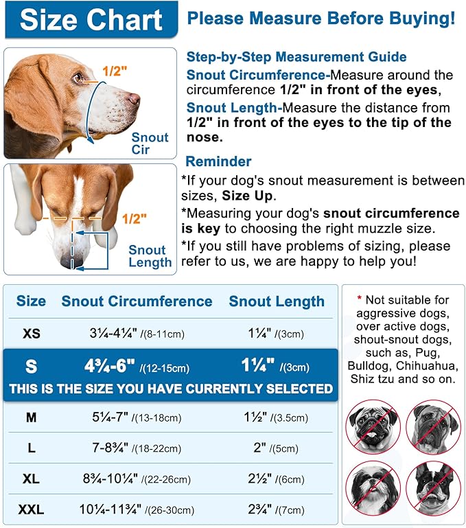 LUCKYPAW Dog Muzzle, Mesh Muzzle for Small Medium Dogs, Soft Mouth Cover to Prevent Biting Chewing, Drinkable Breathable Adjustable Puppy Poodle Dachshund (S, Black)