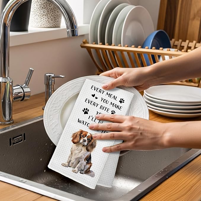 Cavalier King Charles Spaniel Dog Kitchen Towels, Cavalier King Charles Spaniel Gifts for Women Hand Towel, Every Meal You Make Funny Dog Decorative Tea Dish Towels for Kitchen, 16x24in