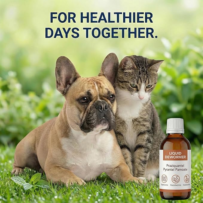 Liquid DeWormer for Dogs & Cats, Praziquantel & Pyrantel Pamoate, Targets Tapeworm, Roundworm & Hookworm, Dewormer for Puppies(6-25 lbs) & Kittens, Broad Spectrum - 100mL