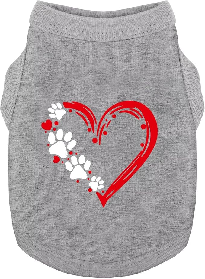 Discover Cozy Sleeveless Canine Wear: Soft, Lightweight, and Breathable Cotton Dog Shirt Featuring Heart and Paw Graphics. Vest Tank Top is Ideal for Small, Medium, and Large Breeds Grey 3XL
