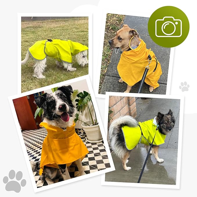 Dog Raincoat, Waterproof Windproof Dog Rain Jacket with Hood, Rain Coat with Leash Hole, Adjustable Raincoat Poncho for Small Medium Large Dogs Outdoor (Neon Yellow, M-)