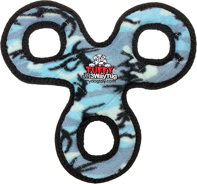 TUFFY - World's Tuffest Soft Dog Toy - Junior 3 Way Tug - Squeakers - Multiple Layers. Made Durable, Strong & Tough. Interactive Play (Tug,Toss & Fetch). Machine Washable & Floats (Blue 2 Pack)