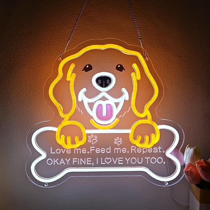 Britrio Golden Retriever Labrador Dog Neon Sign LED Puppy Neon Light Bedroom Pet Room Home Living Wall Decor Party Decoration Birthday Dog Lover Gift for Game Room Pet Shop 5V USB 13.78''