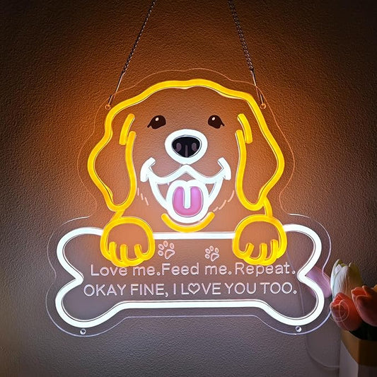 Britrio Golden Retriever Labrador Dog Neon Sign LED Puppy Neon Light Bedroom Pet Room Home Living Wall Decor Party Decoration Birthday Dog Lover Gift for Game Room Pet Shop 5V USB 13.78''