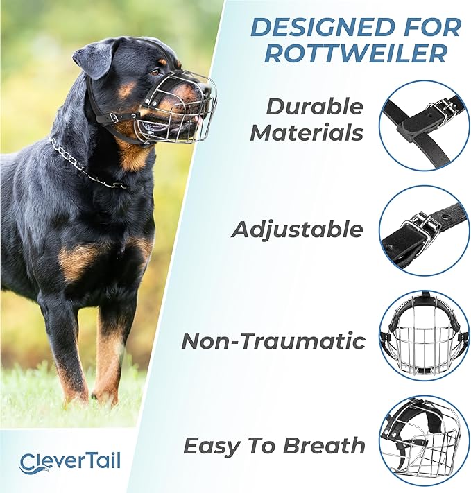 Dog Metal Muzzle for Large Sized Dogs – Heavy Duty Rottweiler Muzzle – Large Basket Dog Muzzle for Barking and Biting Cane Corso, Mastiff, Labrador, Bulldog, Alabai and Other Big Breeds