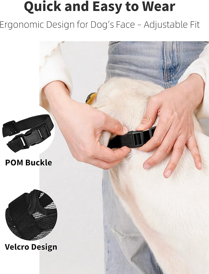 2-Pack Soft Mesh Dog Muzzle – Breathable & Adjustable, No-Bite and Escape-Proof Design for Grooming, Training, Walking – Fits Small, Medium & Large Dogs (Black, S)