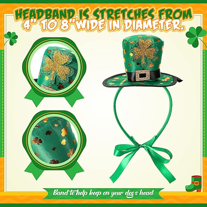 Yaomiao 3 Pcs St Patrick's Day Dog Costume, St. Patty's Day Doggie Outfit Hat Headband Green Round Pet Sunglasses and Green Shamrock Bow Tie Set for Medium Large Dogs