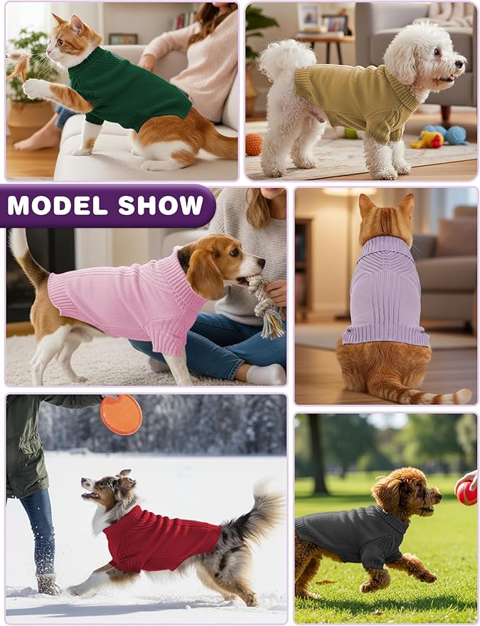 Dog Sweaters for Small Medium Large Dog, Classic Turtleneck Pet Clothes Warm Thermal Doggy Winter Coat, Thick Double Knitting Collar Pullover Cold Weather Puppy Jacket for Indoor & Outdoor Wear