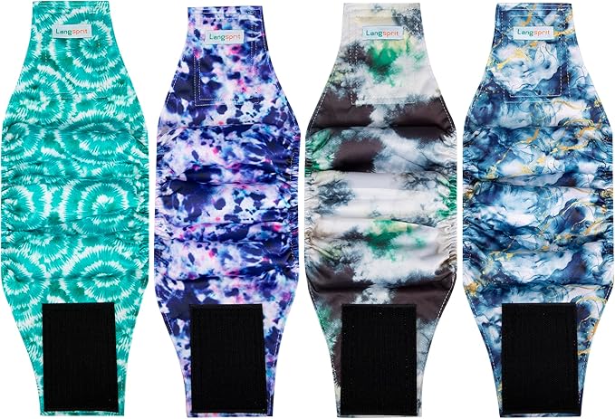 Male Dogs Diapers Belly Bands(4Pack), Washable Reusable Male Boy Doggy Wraps Panties for Doggie Puppy Pooping Potty Training Incontinence Marking Pañal para Perro Tie Dye Medium