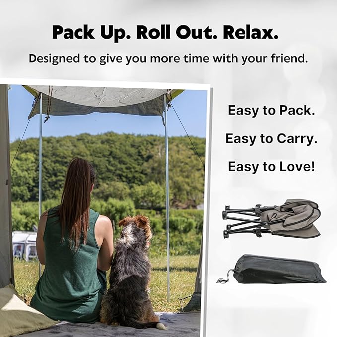 Trixie Camping Cot for Small Dogs up to 35 lb, Elevated Pet Travel Bed 27.2" x 27.2", Portable Steel Frame Lounger with Removable Topper, Foldable Design, Storage Bag Included