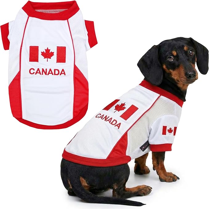 Parisian Pet Team Canada Dog Jersey - Breathable Mesh Puppy Football Jersey - Lightweight Stretch Sporty Dog Clothes - Summer Shirts for Large Dogs - Soccer Jersey for Dogs - Sportswear Pet Clothes
