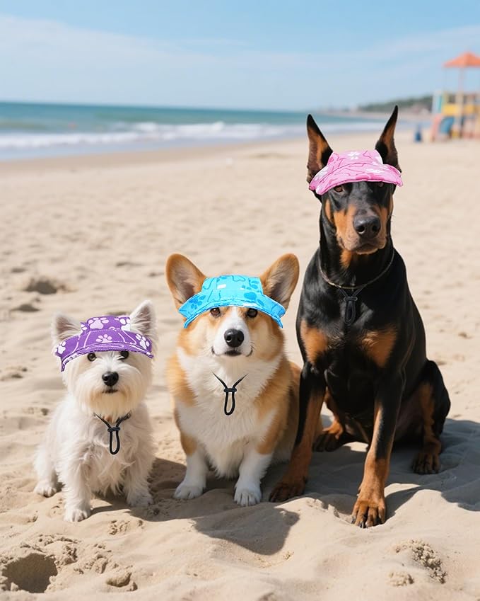PET SHOW Dog Baseball Cap Paw Print Dog Visors for Small Doggy Cats Waterproof Pet Sun Hats with Ear Holes Adjustable Drawstring Boy Puppy Hat - Blue/S
