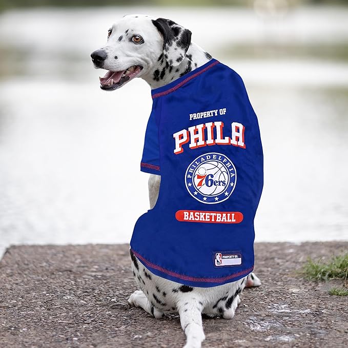 Pets First Cute Dog T-Shirt, Large - NBA Philadelphia 76ers Dog & Cat Shirt with Basketball Team Logo. Comfortable & Fashionable Yet Durable Pet Outfit