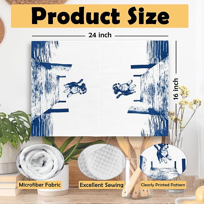 Lake House Decor Bernedoodle Kitchen Towels Set of 2, Summer Funny Lake Dog Coastal Bathroom Hand Towel, Dog Lover Gifts Tea Towel Dish Towels 16x24 Inch