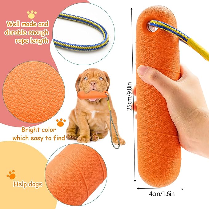 4 Pcs Interactive Dog Pool Toys with Throw Rope 9.8 x 1.6 Inches Interactive Dog Bumpers Fetch Training Bumpers Water Floating Toys for Small and Medium Outdoor Training Chew Hunting(Yellow, Orange)
