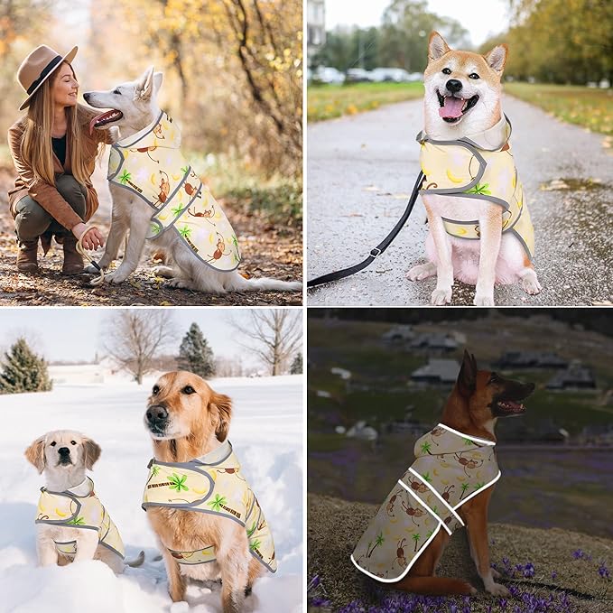 Dog Raincoat for Large Dogs Waterproof Jacket Hooded Rain Coats with Reflective Strips Leash Hole & Poncho Adjustable Fit (Monkey,XL)