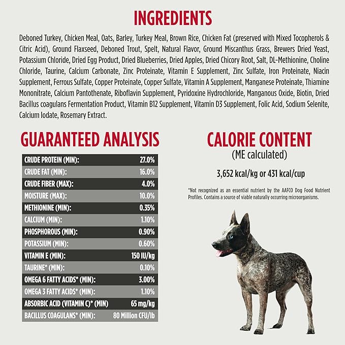 Nulo Frontrunner Dry Dog Food - Adult High-Protein Turkey, Trout & Spelt Recipe, Natural Kibble with Ancient Grains, Probiotics, Taurine, Omega 3 for Small, Medium and Large Breeds, 5lb Bag