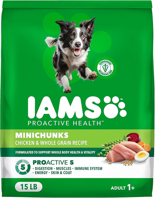 IAMS Proactive Health Minichunks Premium Dry Dog Food, Adult Dog Food Dry Recipe, 15 lb. Bag