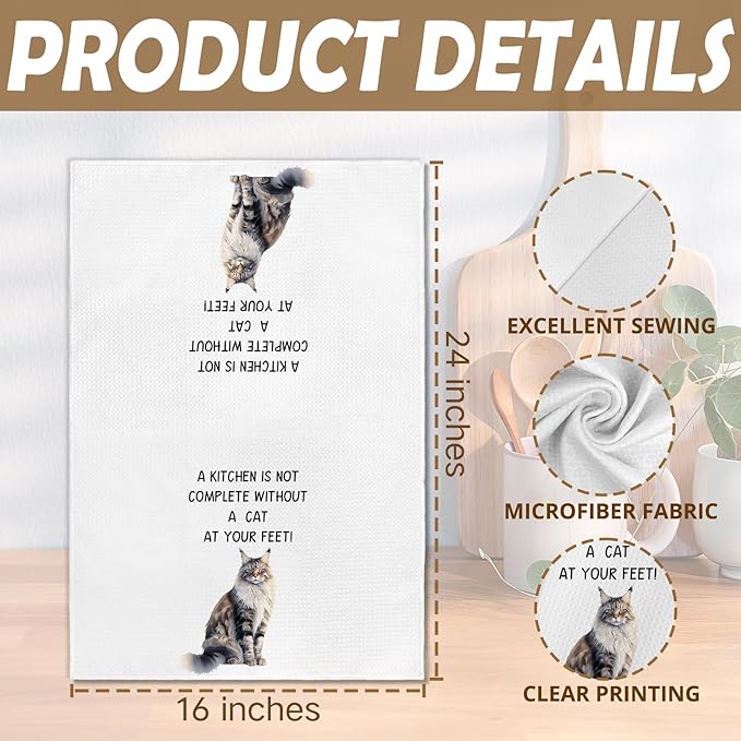 Gifts for Maine Coon Cat Lovers Kitchen Towels Set of 2, Maine Coon Cat Gifts Hand Towel, Every Meal You Make Decorative Tea Dish Towels for Kitchen, FunnyCat Kitty Kitchens Decor, 16x24in
