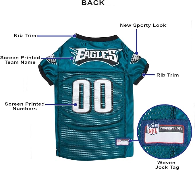 Pets First NFL Philadelphia Eagles Dog Jersey, Size Small, Football Shirt Costume for Pet, Dog Sports T-Shirt, NFL Team Clothing for Cats, Licensed Pet Apparel Available in 7 Sizes and 32 Teams