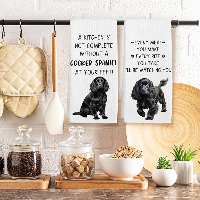 Black Cocker Spaniel Gifts Dog Kitchen Towels Set of 2, Gifts for Cocker Spaniel Lovers Hand Towel, Every Meal You Make Decorative Tea Dish Towels for Kitchen, Dog Kitchens Decor, 16x24in