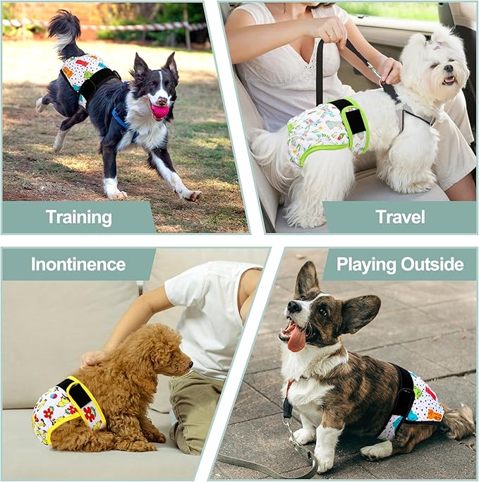 Washable Female Dog Diapers - Premium Reusable Diapers for Doggie in Heat - Highly Absorbent Dog Diapers Female for Pet Incontinence with Adjustable Snaps(Animals, S)