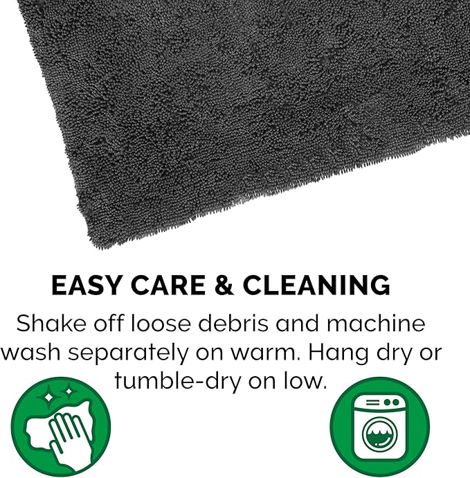 Furhaven 36" x 26" Highly Absorbent Dog Door Mat for Muddy Paws, 100% Washable, Perfect for Entryway, Kitchen, & Bathroom Use - Chenille Shammy Rug - Charcoal (Gray), Large
