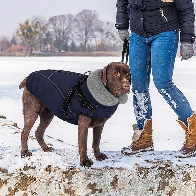 Dog Jackets for Small Dogs, Dog Coat with Harness Built in, Reflective Pet Fleece Vest with Turtleneck, Dark Blue S
