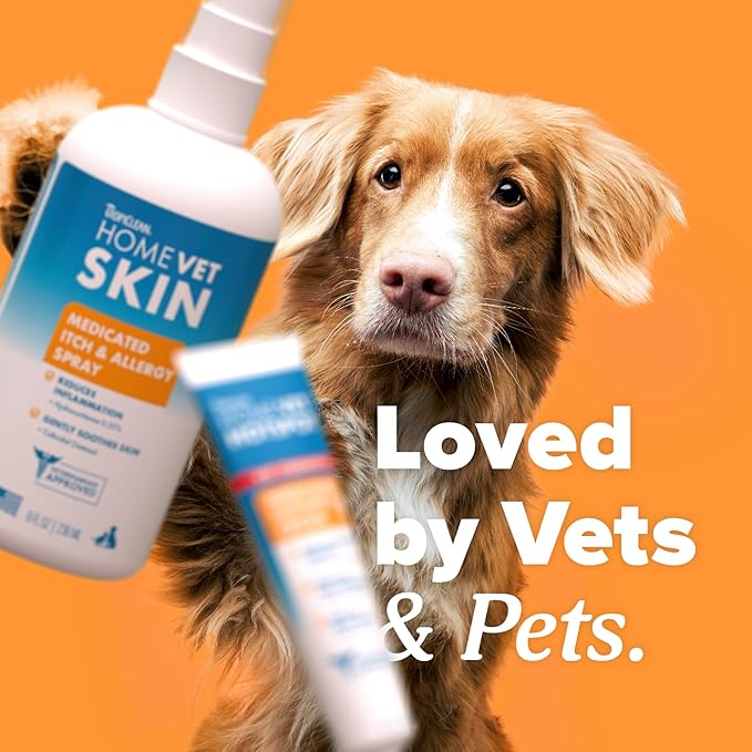 TropiClean HomeVet Allergy & Itch Spray, Dog Allergy Relief & Hot Spot Treatment for Dogs & Cats, Vet Recommended Itching Skin Relief, USA Made, 8 oz