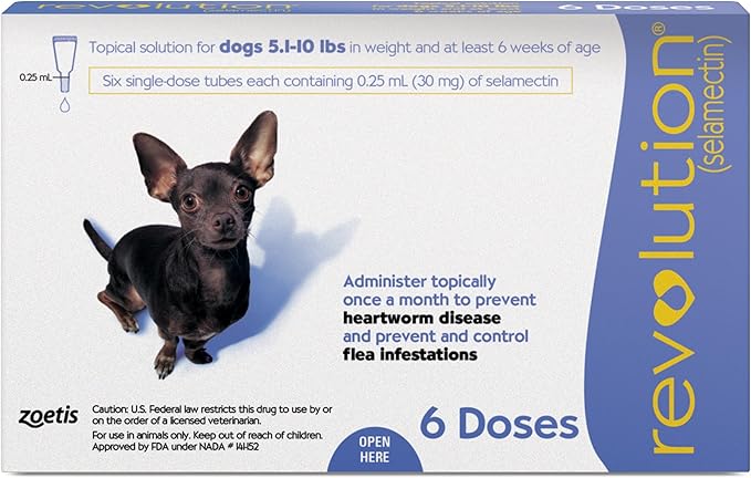 Revolution (selamectin) Topical Solution for Dogs, 5.1-10 lbs (Purple), 6 Tubes