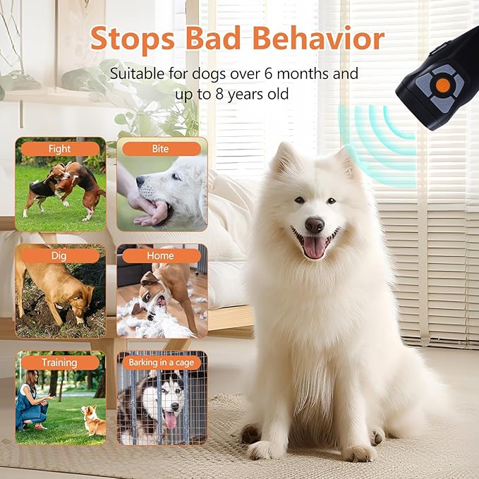 Dog Bark Deterrent Devices, Rechargeable Anti Barking Device for Dogs, Train Your Pet to Stop Bad Behavior Without Hurting it, with LED Light and Rechargeable Battery, Indoor and Outdoor Use
