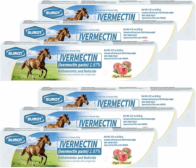 6-Pack Ivermectin Horse Paste 1.87% – Apple Flavored Oral Dewormer for Horses