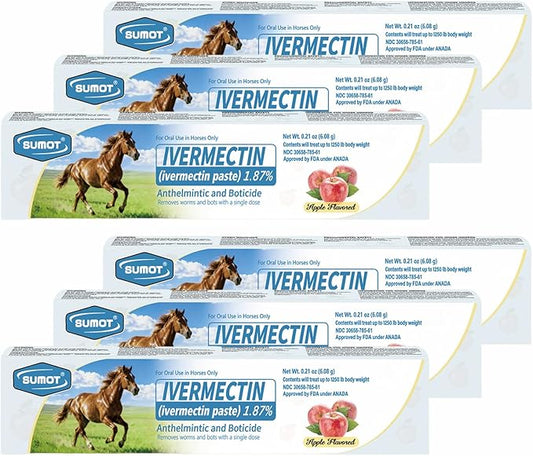 6-Pack Ivermectin Horse Paste 1.87% – Apple Flavored Oral Dewormer for Horses