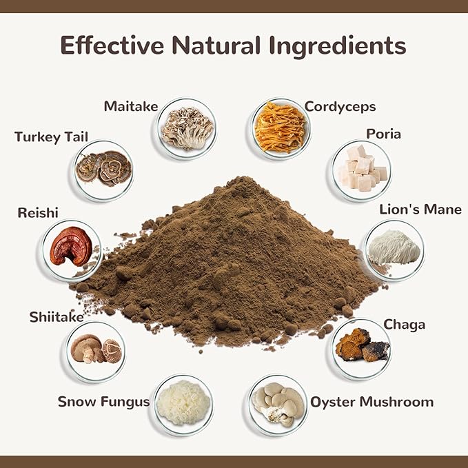 Turkey Tail Mushroom for Dogs, Organic 10 Mushroom Blend for Lumps and Bumps, Dog Herbal Supplements Probiotic with 50% β-Glucan, Joint Gut Immune Skin Support - 120g
