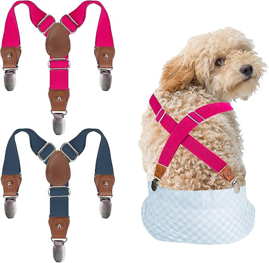 2 Pieces Dog Diaper Suspenders Escape Proof, Adjustable Belly Band for Male Dogs and Diaper Holder for Female Dogs in Heat, Washable & Reusable with 3 Clips(Navy Blue&Pink,S/M)