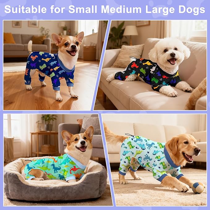 Bienbee Dog Pajamas, 4 Pack Dog Recovery Suit Shedding Suit Cute Soft Puppy Clothes Dogs Pjs Onesies Jammies Adjustable Breathable & Stretchy Clothes for Small Medium Large Dogs Girl Boy Puppy-S