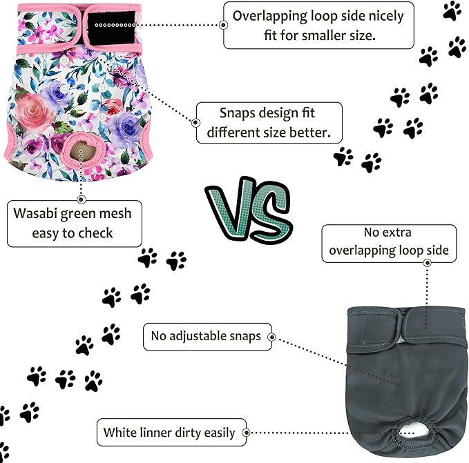 Female Dog Diapers - Reusable Diapers for Doggie in Heat - Highly Absorbent for Pet Incontinence with Adjustable Snaps (Pack of 3) Rose, XL