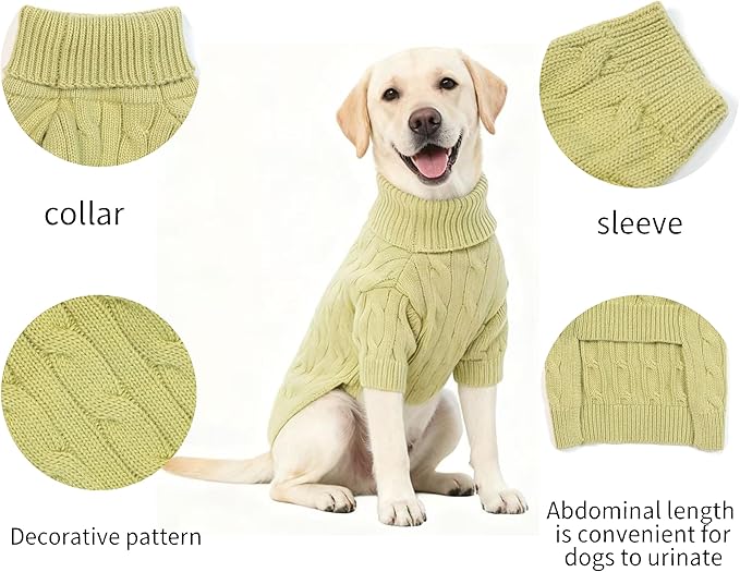 Small/Medium Dog Sweater, Warm Dog Winter Coat w/Sleeves, Comfortable High Neck Premium Dog Clothes for Labrador-Best for Holidays, Daily Walks XL Light Green