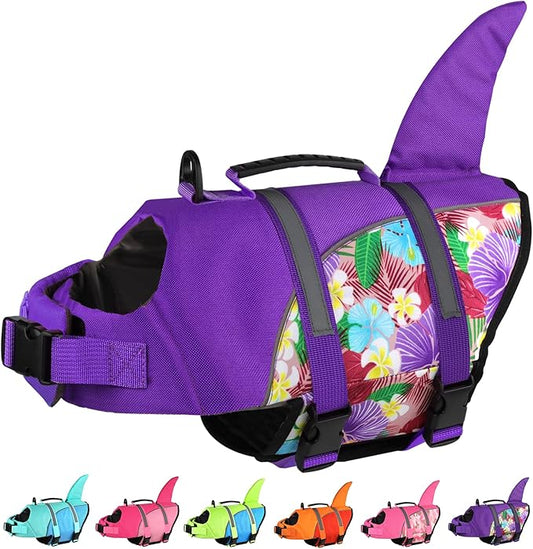 Doglay Dog Life Jacket, Ripstop Cute Shark Dog Life Jacket with Superior Buoyancy and Rescue Handle, Adjustable Dog Life Vests for Swimming Boating, Pet Flotation Vest for Small Medium Large Dogs