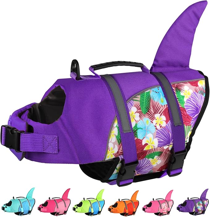 Doglay Shark Dog Life Jacket with Adjustable Vests for Swimming Boating, Ripstop Flotation Vest for Small to Large Dogs