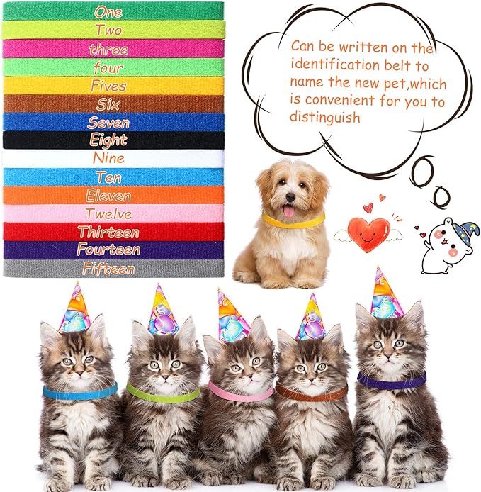 Weewooday 45 Pieces Puppy Whelping Collars Newborn Double-Sided Puppy ID Collars Soft Adjustable Identification Bands 3 Sizes for Newborn Pet Dog Kittens, 15 Colors
