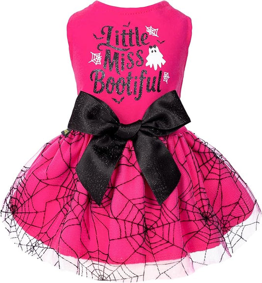 Fitwarm Little Miss Bootiful Halloween Dog Dress, Funny Costumes for Small Dogs Girl, Pet Outfit, Black, Hot Pink, XS