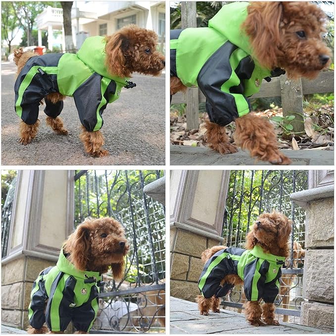 Lovelonglong Dog Hooded Raincoat, Small Dog Rain Jacket Poncho Waterproof Clothes with Hood Breathable 4 Feet Four Legs Rain Coats for Small Dogs Green XL