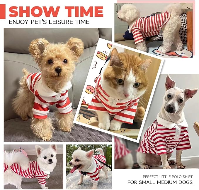 BAEJMJK Cute Dog Shirt Boy Girl Dog Clothes Striped Collared Polo T-Shirt for Small Medium Dogs Cats Soft Breathable Pet Puppy Outfits(Red,Large)