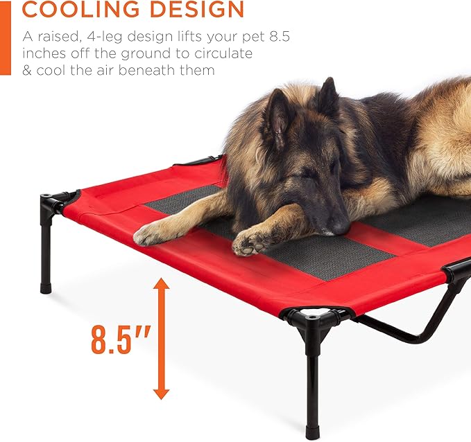 Best Choice Products 48in Elevated Cooling Dog Bed, Outdoor Raised Mesh Pet Cot w/Removable Canopy Shade Tent, Carrying Bag, Breathable Fabric - Red