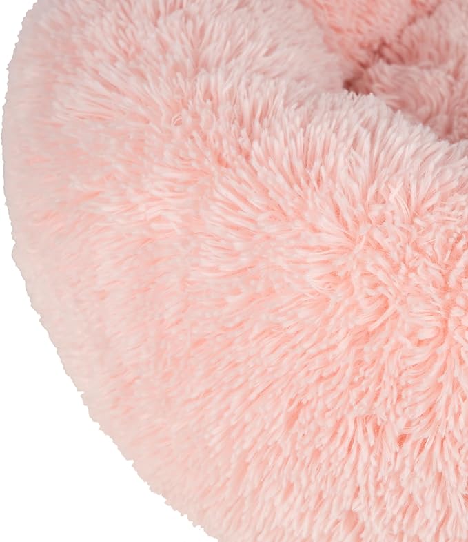Best Pet Supplies Round Calming Dog Bed for Small, Medium & Large Dogs, Plush Donut Cuddler Pet Bed w/Raised Rim for Head, Neck Support, Anti-Slip Bottom Washable Bed - Pink, 27 x 27 x 7.5