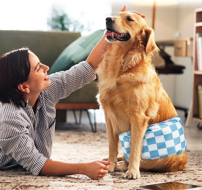 wegreeco Small Dog Diapers Male,Reusable Belly Bands for Male Dogs,Washable Doggie Puppy Male Diapers Wraps,Medium Large Size (5 Pack XX-Large, Blue Coffee Checkerboard)